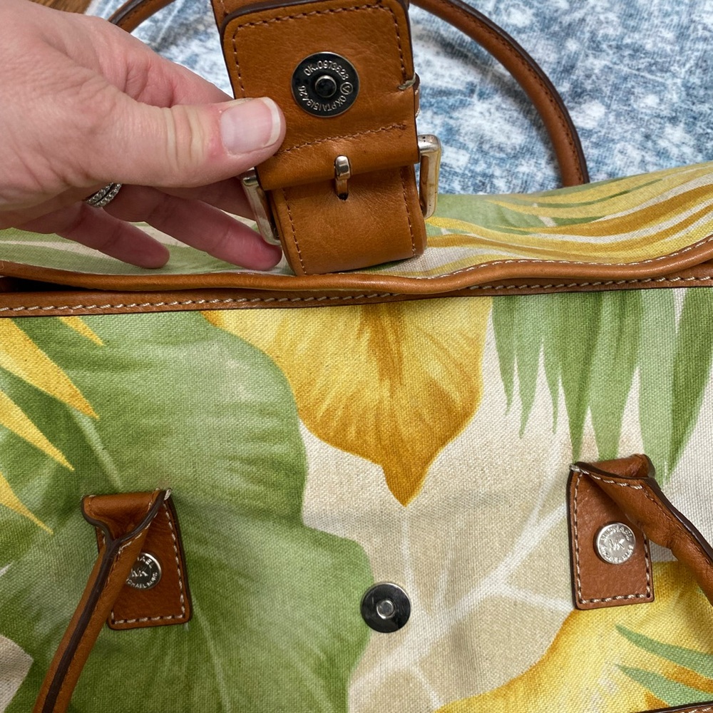 Michael Kors Tropical Leaf Canvas Bag with Leather Trim and Snap Closure - Picture 15 of 15